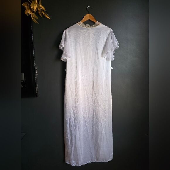 Vintage Miss Dior Ivory Nightgown Robe Lace Trim No Belt Sz S Union MADE IN USA - Picture 2 of 13